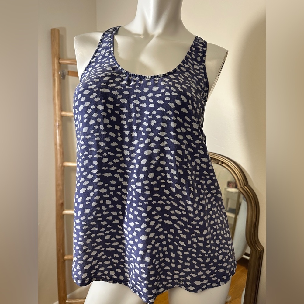 Joie Navy/Light Blue Silk Racerback Tank Size Small